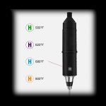Black cannabis vaporizer pen with temperature settings labeled 550°F, 620°F, 680°F, and 800°F.