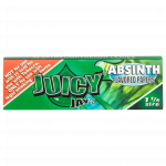 A close-up of the packaging for Juicy Jay's Classic Size Flavored Rolling Papers, featuring a vibrant green and gold design.