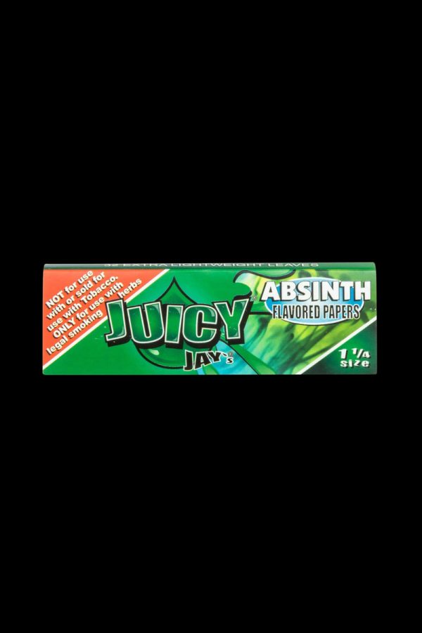 A close-up of the colorful packaging for Juicy Jay's Classic Size Flavored Rolling Papers, displaying the brand's logo and design elements.