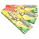 A brightly-colored package of Juicy Jay's Classic Size Flavored Rolling Papers is displayed at a slight angle, showing the brand logo and product name.