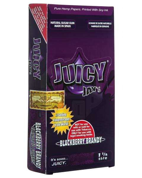 Front view of the Juicy Jay's Classic Size Flavored Rolling Papers package with text in multiple languages.