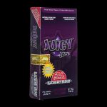 A close-up of the colorful packaging for Juicy Jay's Classic Size Flavored Rolling Papers, angled slightly from above.