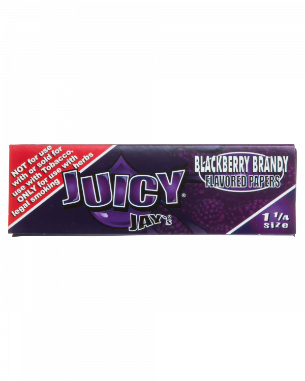 A close-up of Juicy Jay's Classic Size Flavored Rolling Papers, displaying colorful branding against a dark background.