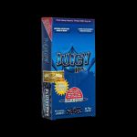 A close-up of the packaging for Juicy Jay's Classic Size Flavored Rolling Papers, displaying colorful graphics against a white background.