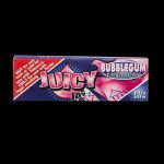 A close-up shot of the packaged Juicy Jay's Classic Size Flavored Rolling Papers, displaying colorful branding and a stack of papers.