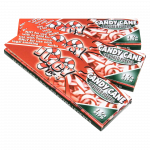 A close-up of Juicy Jay's Classic Size Flavored Rolling Papers with colorful floral designs against a white background.