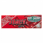 A close-up of the packaging for Juicy Jay's Classic Size Flavored Rolling Papers, displaying bold lettering and vibrant colors.