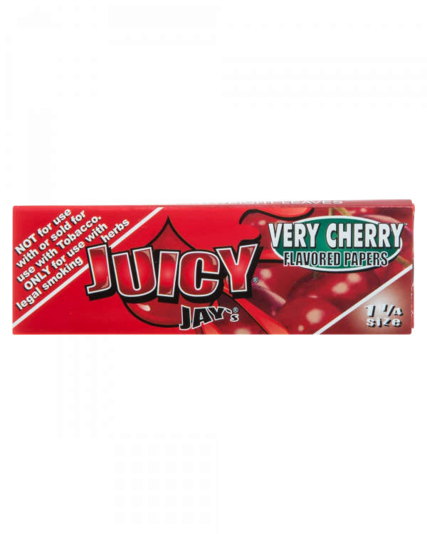 A close-up of the packaging for Juicy Jay's Classic Size Flavored Rolling Papers, displaying bold lettering and vibrant colors.