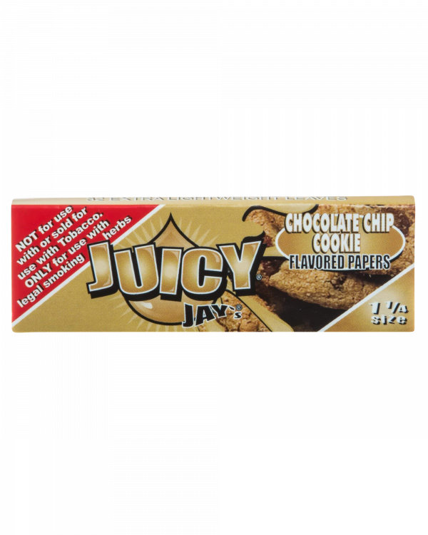 Front view of a pack of Juicy Jay's Classic Size Flavored Rolling Papers with a patterned design against a dark background.