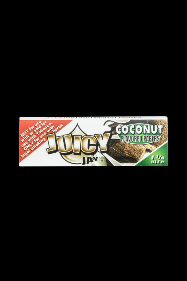 Front view of a pack of Juicy Jay's Classic Size Flavored Rolling Papers with a colorful, patterned design on a dark background.