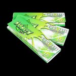 A close-up, angled view of Juicy Jay's Classic Size Flavored Rolling Papers, showing a colorful packet against a plain white background.