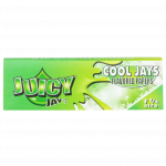 A close-up of a package of Juicy Jay's Classic Size Flavored Rolling Papers, displaying colorful branding against a white background.