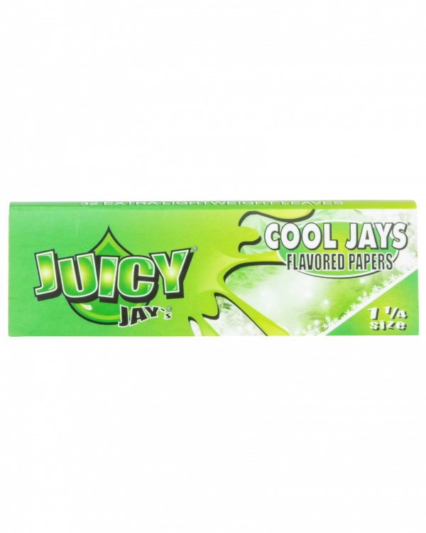 A close-up of a package of Juicy Jay's Classic Size Flavored Rolling Papers, displaying colorful branding against a white background.