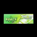 A close-up of the packaging for Juicy Jay's Classic Size Flavored Rolling Papers, displaying bold lettering against a colorful background.
