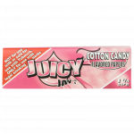 A close-up of Juicy Jay's Classic Size Flavored Rolling Papers packaging with a vibrant, colorful design.