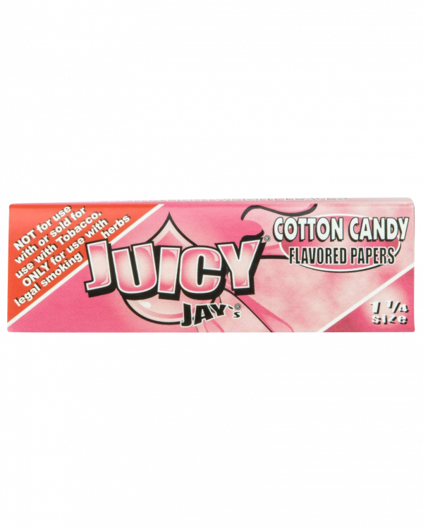 A close-up of Juicy Jay's Classic Size Flavored Rolling Papers packaging with a vibrant, colorful design.