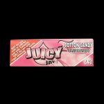 A close-up of the packaging for Juicy Jay's Classic Size Flavored Rolling Papers, displaying bold lettering against a colorful background.