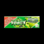 A close-up of a pack of Juicy Jay's Classic Size Flavored Rolling Papers, angled slightly and displaying a vibrant, colorful design.