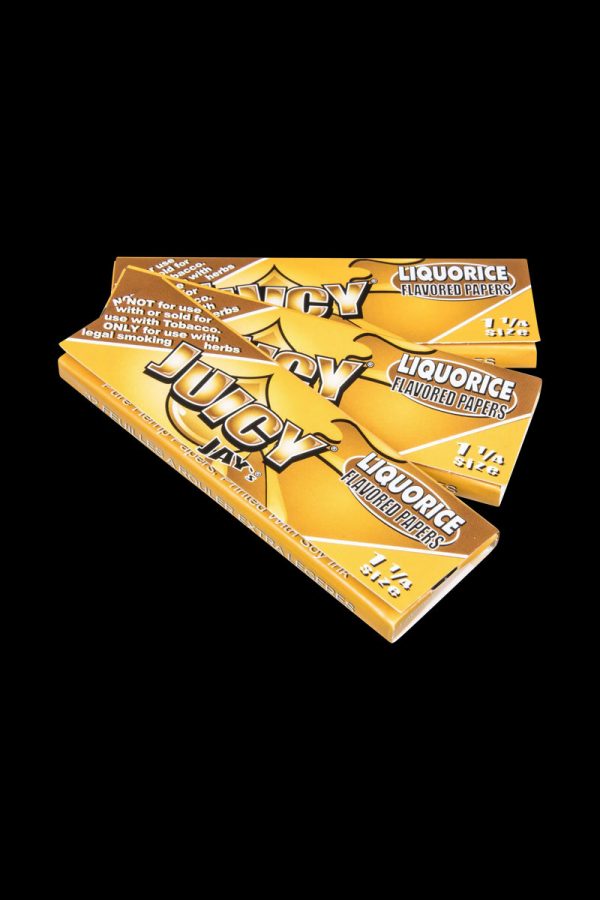 A stack of Juicy Jay's Classic Size Flavored Rolling Papers displayed at a slight angle, showing the patterned design on the booklet.