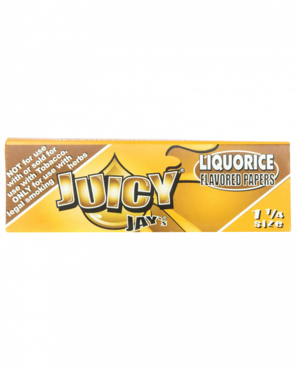 A close-up of the colorful packaging for Juicy Jay's Classic Size Flavored Rolling Papers, showing the brand logo and product name.