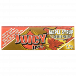 A close-up, angled view of a pack of Juicy Jay's Classic Size Flavored Rolling Papers against a dark background.