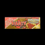 A close-up of the packaging for Juicy Jay's Classic Size Flavored Rolling Papers, displaying bold lettering on a patterned background.