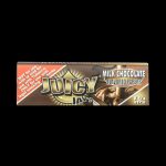 A close-up, angled view of a pack of Juicy Jay's Classic Size Flavored Rolling Papers with colorful branding and text details.