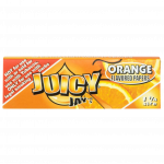 Front view of Juicy Jay's Classic Size Flavored Rolling Papers with orange coloring and bold lettering.