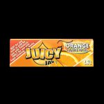 Front view of Juicy Jay's Classic Size Flavored Rolling Papers package, displaying vibrant orange branding and text details.