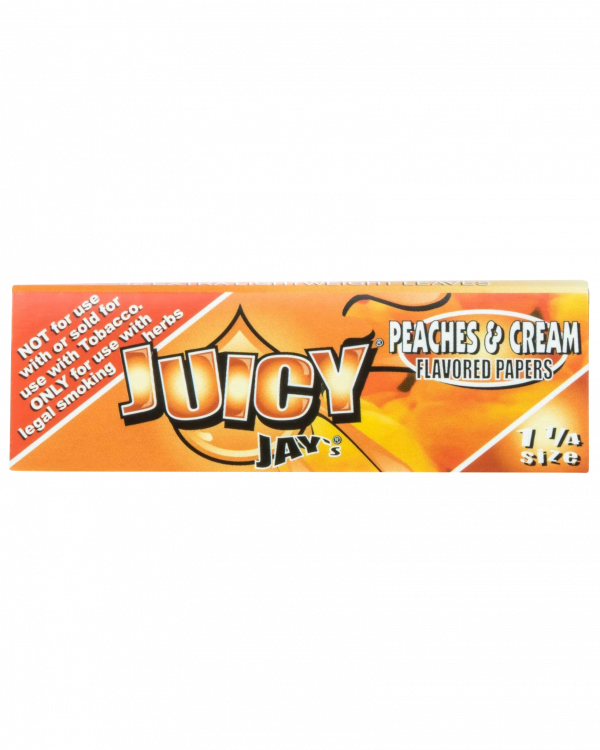A close-up of Juicy Jay's Classic Size Flavored Rolling Papers, displaying colorful branding against a white backdrop.