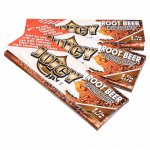 A close-up of a package of Juicy Jay's Classic Size Flavored Rolling Papers, angled slightly to show the colorful branding.