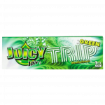 Close-up of a pack of Juicy Jay's Classic Size Flavored Rolling Papers, showing colorful branding against a light background.