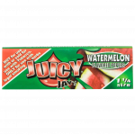 A close-up of a pack of Juicy Jay's Classic Size Flavored Rolling Papers, displaying a colorful watermelon design.