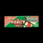 A close-up, angled view of the packaging for Juicy Jay's Classic Size Flavored Rolling Papers, displaying colorful text and branding.