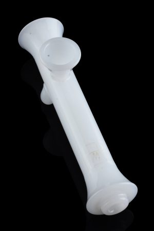 White glass bubbler for smoking cannabis.