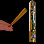 A hand holding a partially rolled, tan rolling paper next to a metal tin decorated with a vintage-style circus performer and labeled “Lion Rolling Circus.”