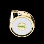 Gold cannabis vaporizer pen with “ooze” logo.
