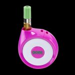 Pink and white cannabis vape pen with a green mouthpiece, displaying the “ooze” logo.