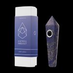 Lapis lazuli gemstone pipe by Astral Project, shown with its packaging.