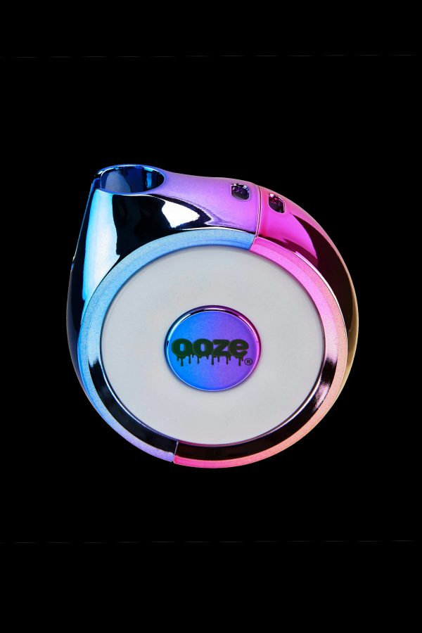 Iridescent cannabis oil vape pen with “OOZE” logo.