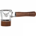 A side view of the Marley Natural Black Walnut Spoon Pipe, showcasing its smooth, curved bowl and dark wood handle.