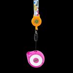 Pink retractable badge reel with cannabis-themed art and a “DOZA” logo.