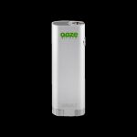 Silver cannabis vape pen with green “ooze” logo.