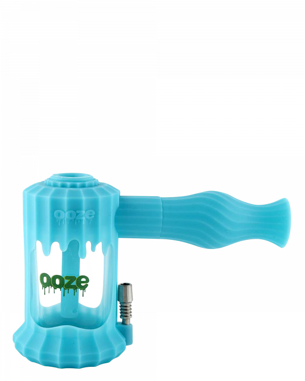 A studio shot of the Clobb 4 in 1 Silicone Pipe, showcasing its vibrant blue color and unique, textured design.