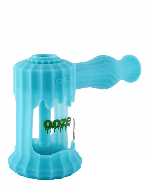 Front view of the Clobb 4 in 1 Silicone Pipe, a blue pipe with a wavy form and smooth texture, set against a white background.