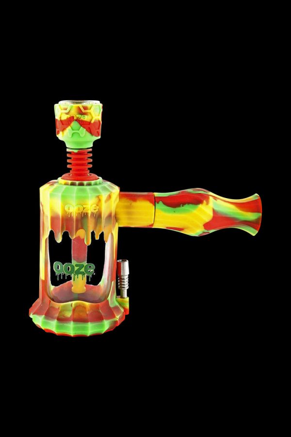 A front view of the Clobb 4 in 1 Silicone Pipe, showing a colorful, textured design against a dark background.