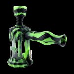 A studio shot of the Clobb 4 in 1 Silicone Pipe, showcasing its vibrant green color and unique, textured design.