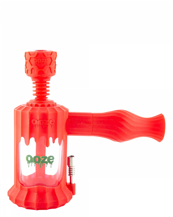 A studio shot of the Clobb 4 in 1 Silicone Pipe, showing its red, textured design against a plain white background.