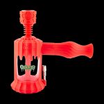 A close-up shows the red Clobb 4 in 1 Silicone Pipe with visible textured details and a minimalist design against a black background.