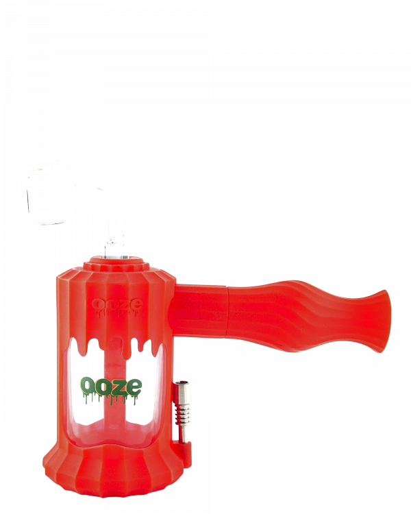 A studio shot of the Clobb 4 in 1 Silicone Pipe, displaying its bright red, compact design against a plain white backdrop.